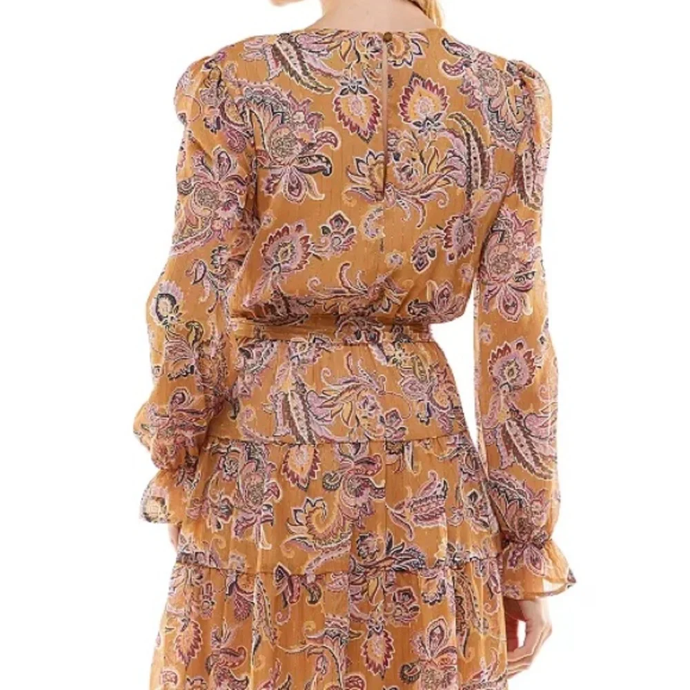 NWOT CITY STUDIO Floral Paisley Dress W/ Belle Long Sleeves Elastic Waist - Picture 4 of 15